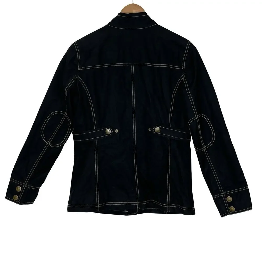 Boden Waxed Cotton Jacket Black Contrast Stitch Utility Pockets Size 10 - Picture 3 of 16